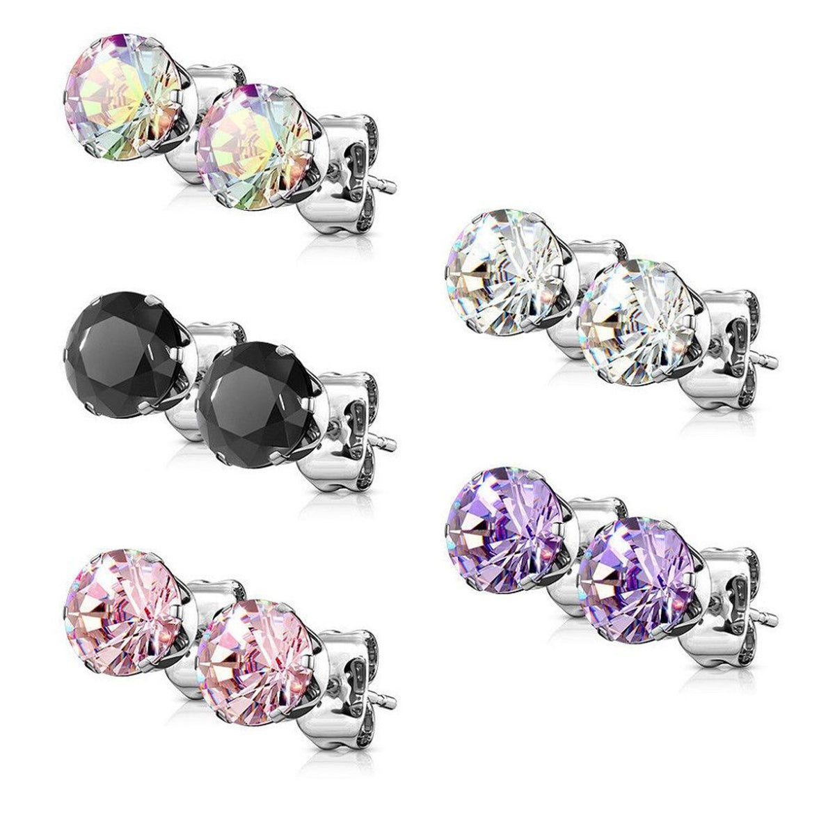 Surgical Steel 20 Gauge Round CZ Stud Earrings - Pair