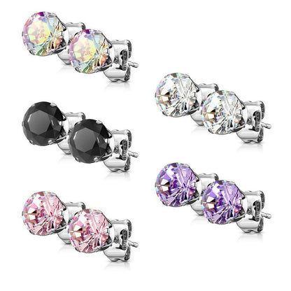 Surgical Steel 20 Gauge Round CZ Stud Earrings - Pair