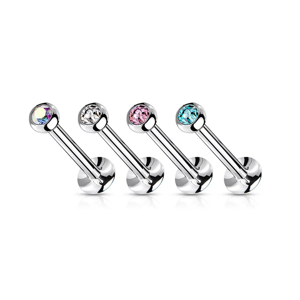 Titanium 16 Gauge Flat Back Labret Stud with Bezel CZ Ends