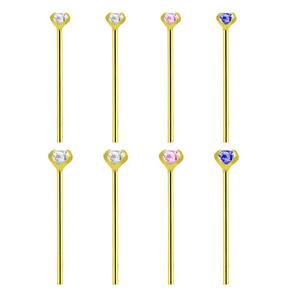 14K Solid Gold Fishtail Nose Studs 22G 11mm with CZ - 12 Pack - photo 4