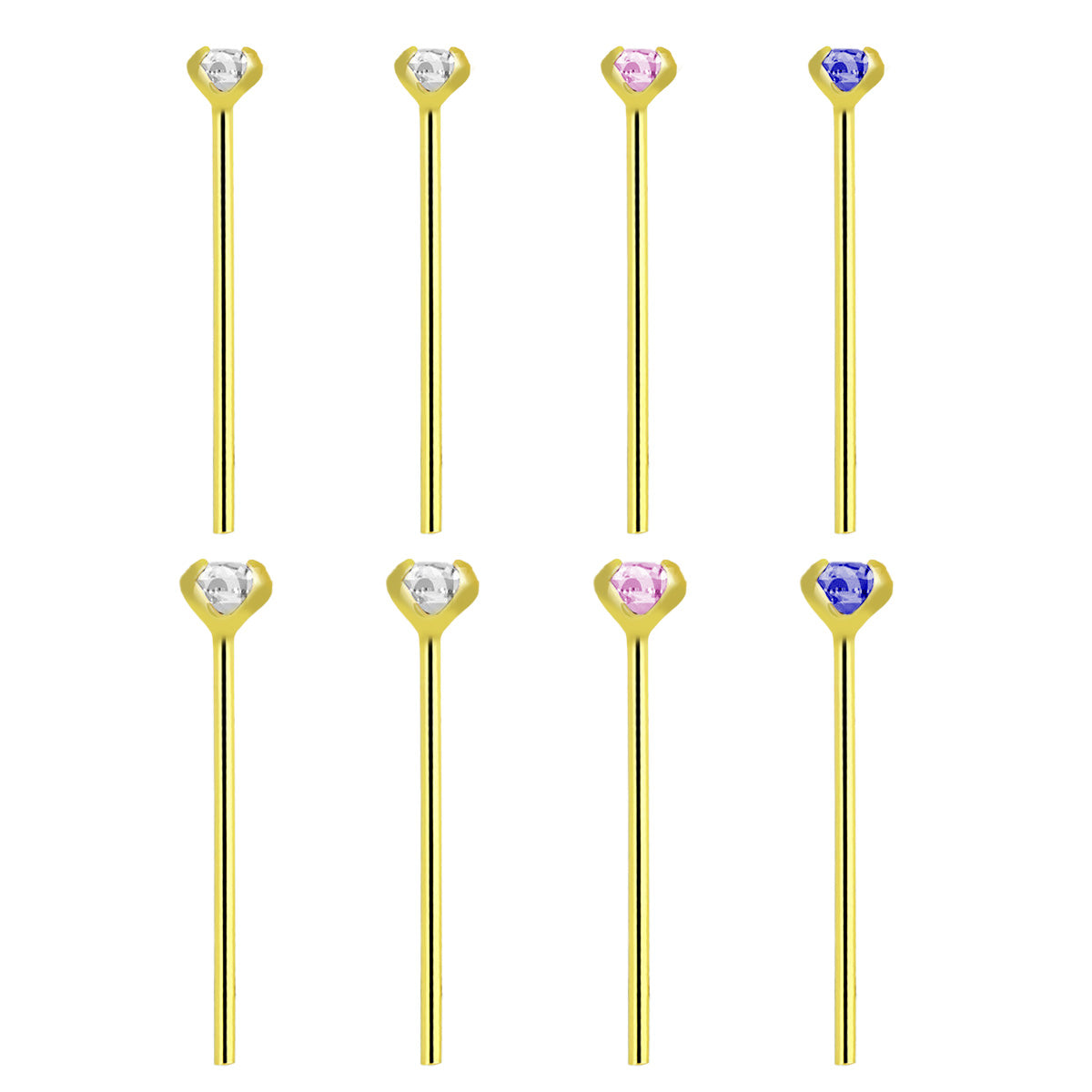 14K Solid Gold Fishtail Nose Stud 22G 11mm with CZ - 3 Colors - photo 3