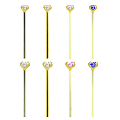 14K Solid Gold Fishtail Nose Stud 22G 11mm with CZ - 3 Colors - photo 3