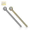 14K Solid Gold 20 & 18 Gauge Bezel Set CZ Fishtail Nose Stud