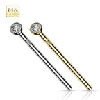 14K Solid Gold 20 & 18 Gauge Bezel Set CZ Fishtail Nose Stud