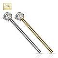 14K Solid Gold 20 & 18 Gauge Prong Set CZ Fishtail Nose Stud