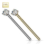 14K Solid Gold 20 & 18 Gauge Prong Set CZ Fishtail Nose Stud