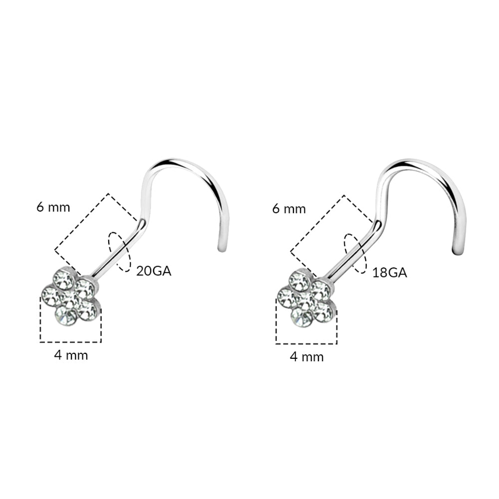 Surgical Steel Corkscrew Nose Ring 18G & 20G 6mm with CZ Flower - photo 4