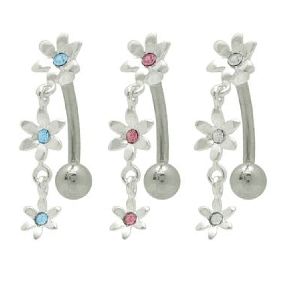 Surgical Steel 14 Gauge Belly Button Ring with CZ Star Flower