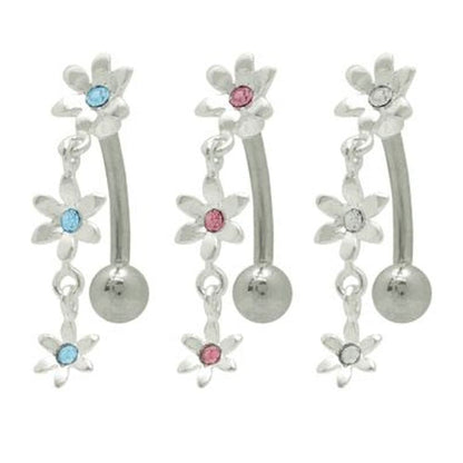 Surgical Steel 14 Gauge Belly Button Ring with CZ Star Flower