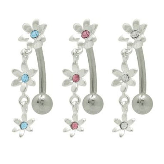 Surgical Steel 14 Gauge Belly Button Ring with CZ Star Flower