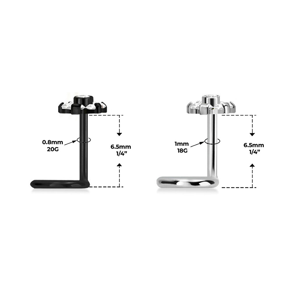 Titanium Flower CZ Nose Stud 18 & 20 Gauge with Threadless Push-In - photo 2