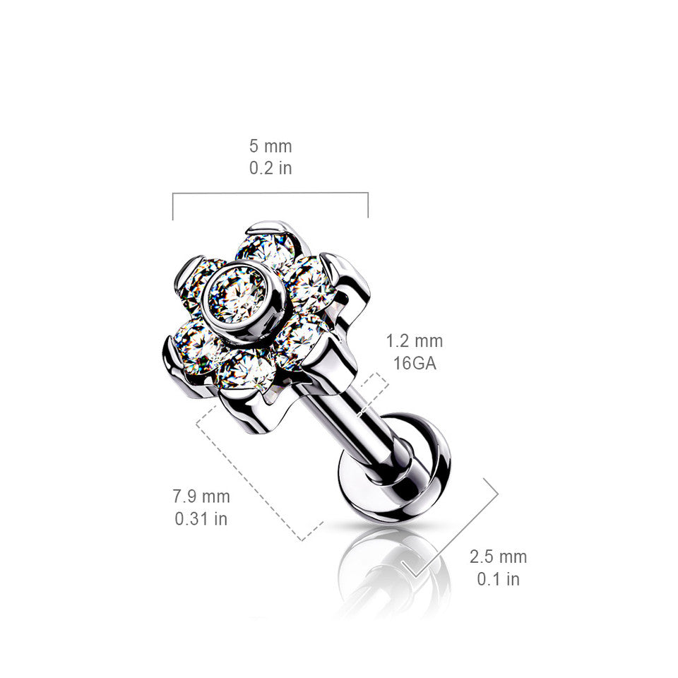 Titanium 18 to 20 Gauge CZ Flower End Labret Stud - Pair