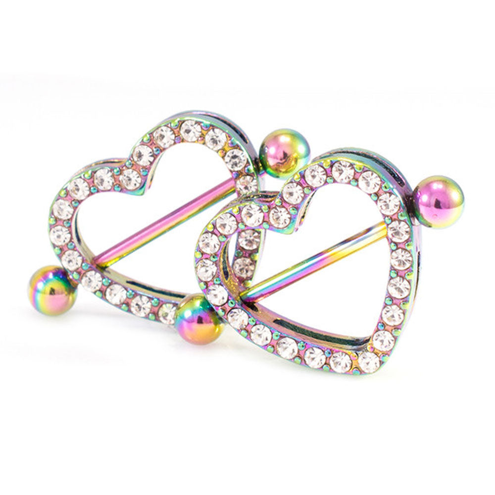 Surgical Steel 14 Gauge Nipple Shield Barbell with CZ Heart - Pair - photo 4