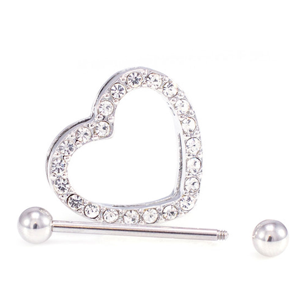 Surgical Steel 14 Gauge Nipple Shield Barbell with CZ Heart - Pair - photo 3