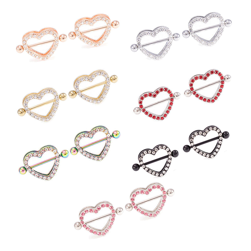 Surgical Steel 14 Gauge Nipple Shield Barbell with CZ Heart - Pair - photo 2