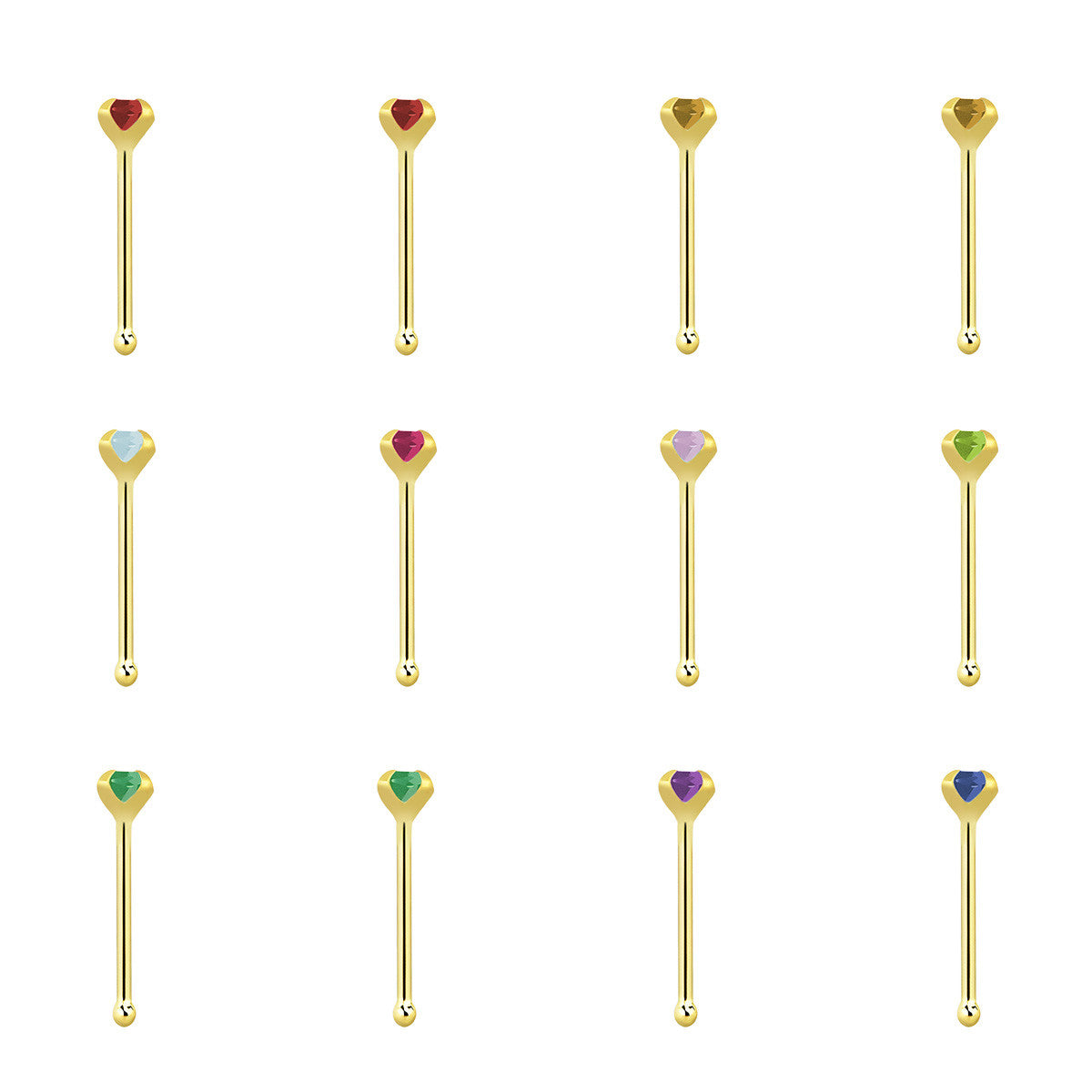14K Solid Gold Nose Bone Studs 22G 6mm with 2mm CZ - 12 Pack - photo 4