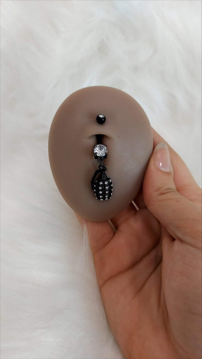 Surgical Steel 14 Gauge Belly Ring with Black Blackline Hand Grenade - photo 2
