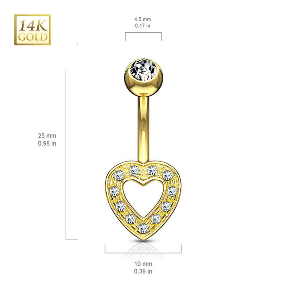 14K Solid Gold 14 Gauge Belly Ring with CZ Heart - photo 2