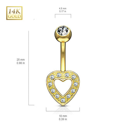 14K Solid Gold 14 Gauge Belly Ring with CZ Heart - photo 2