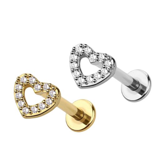 Surgical Steel 16 Gauge Flat Back Labret Stud with CZ Heart