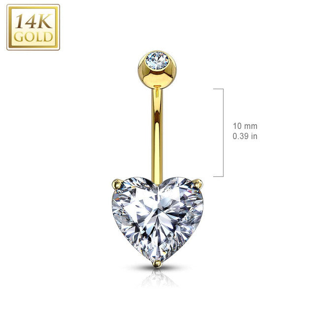 14K Solid Gold 14 Gauge Belly Button Ring with Heart CZ - photo 2