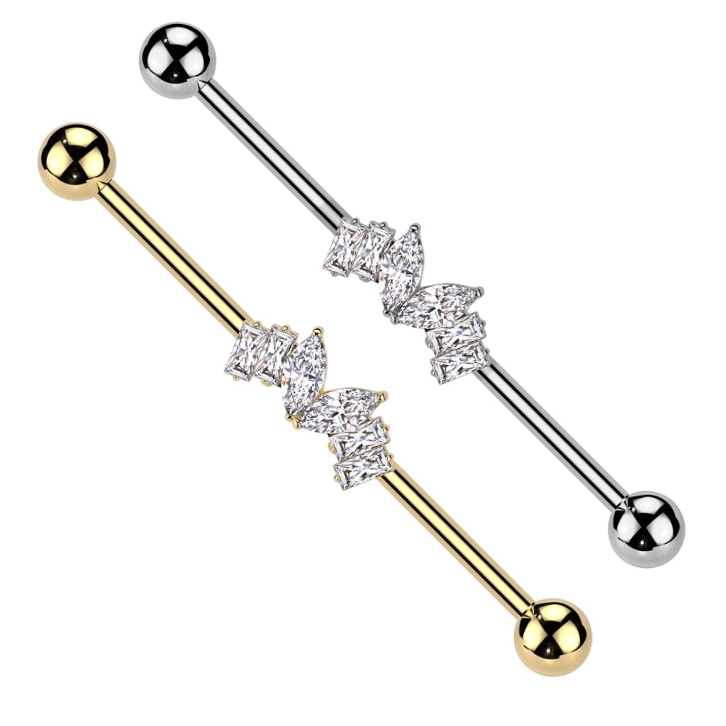 Surgical Steel CZ Heart Industrial Barbell 14G 38mm - 2 Colors