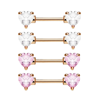 Rose Gold Surgical Steel 14 Gauge Nipple Barbell with CZ Heart - Pair