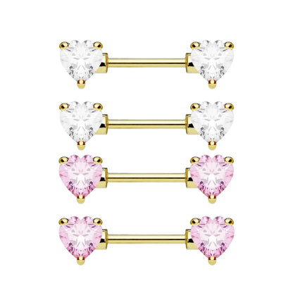 Gold Surgical Steel 14 Gauge Nipple Barbell with CZ Heart - Pair