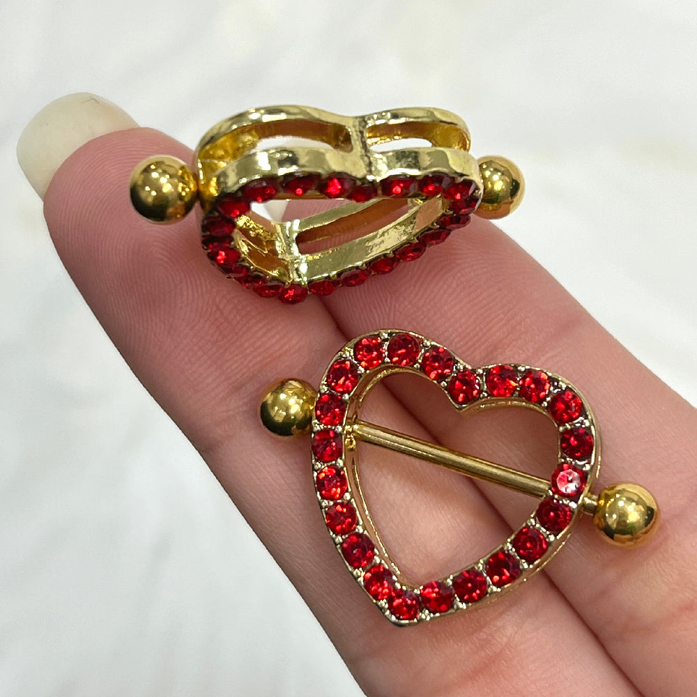 Surgical Steel Nipple Shield Ring 14G with Paved Red CZ Heart - Pair - photo 4