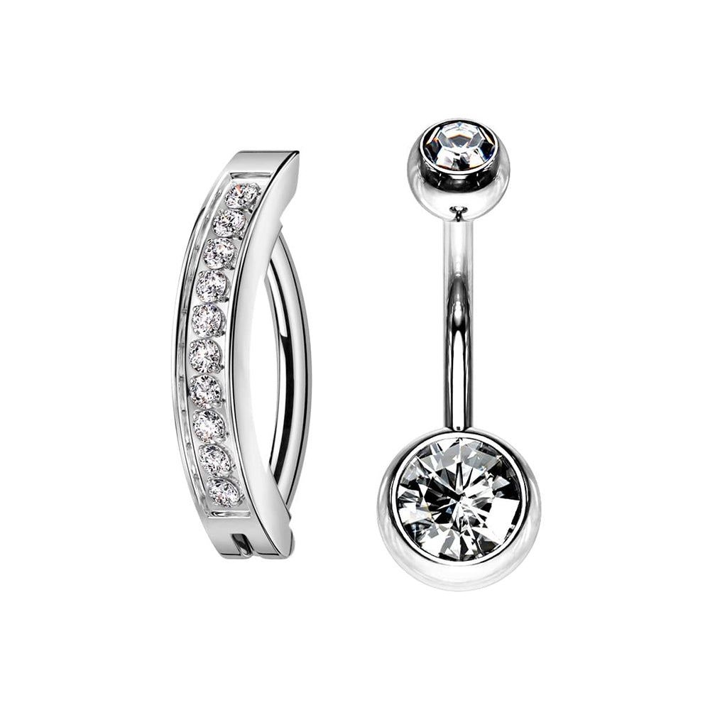 Titanium 14 Gauge CZ Hinged & Curved Belly Button Rings - Pair