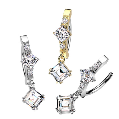 Surgical Steel Hinged Belly Ring 14G 12mm with CNC-Set CZ Dangle