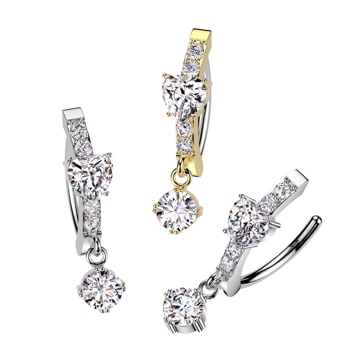 Surgical Steel Hinged Belly Ring 14G 12mm with CNC-Set CZ Heart Dangle