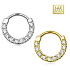 14K Solid Gold 14 Gauge Septum Clicker with Front Facing CZ Line