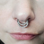 Surgical Steel 16 Gauge CZ Pearl Double Row Hinged Segment Ring
