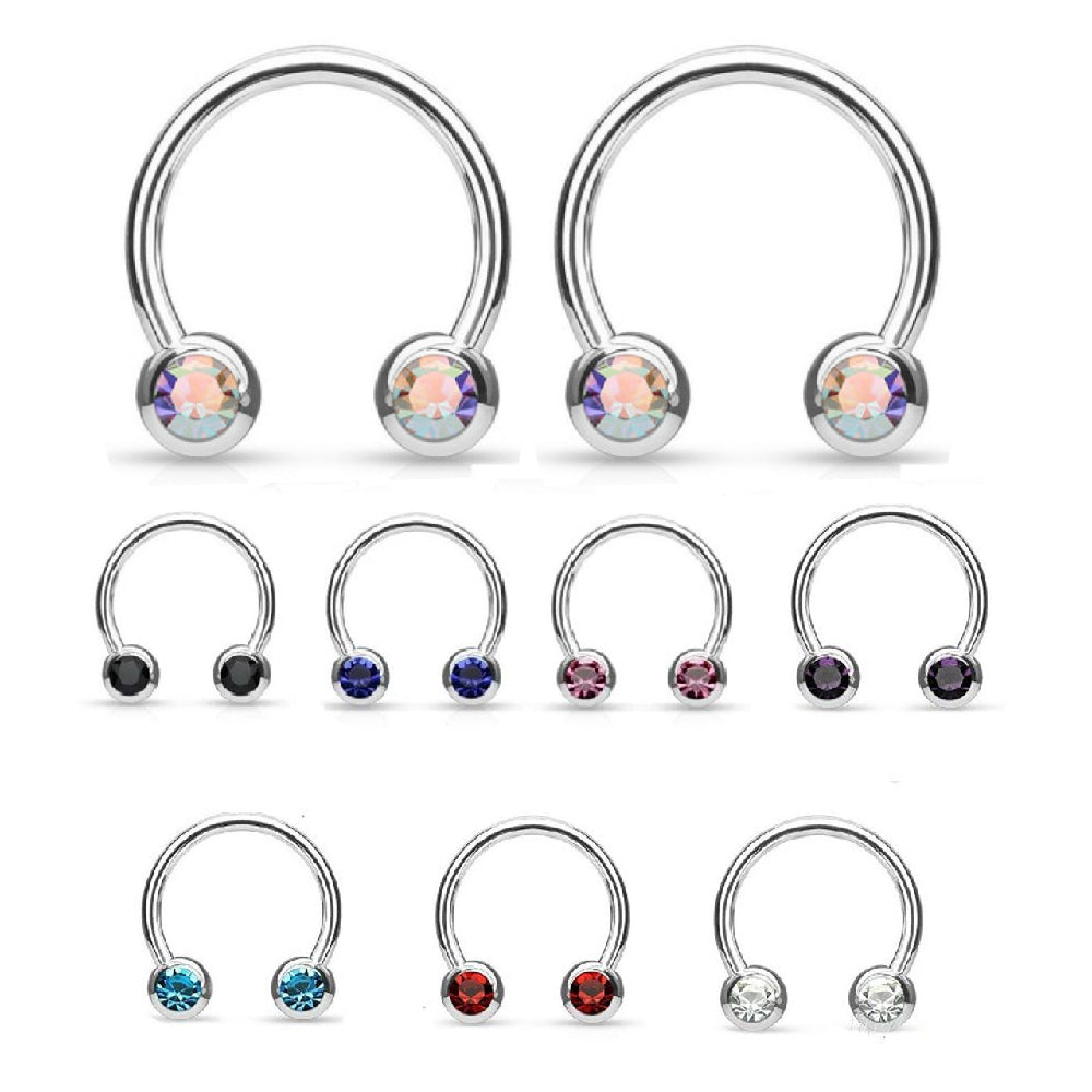 Surgical Steel 14 & 16 Gauge CZ Horseshoe Circular Barbell - Pair