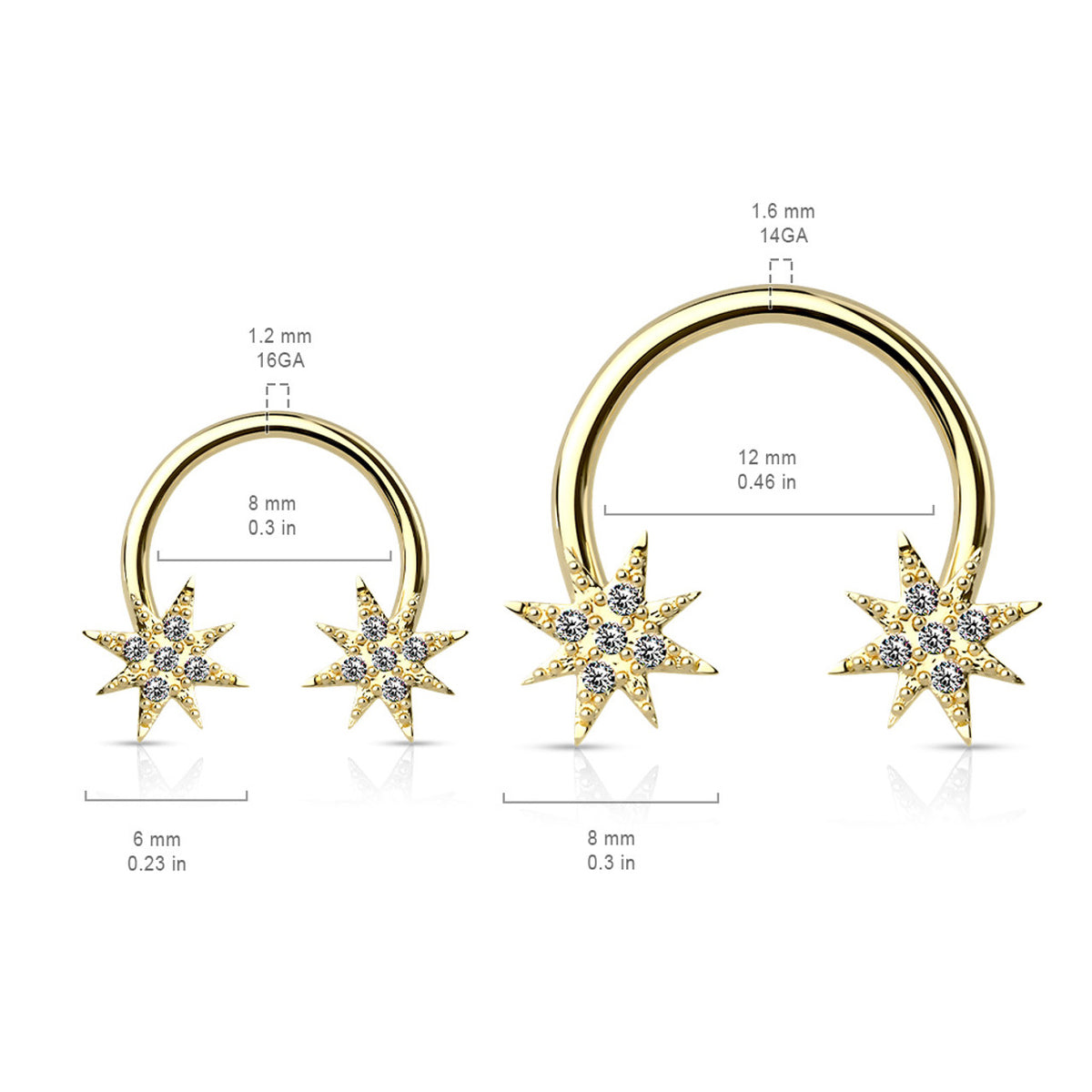 Surgical Steel 14 Gauge Horseshoe Circular Barbell with CZ Starburst - photo 3