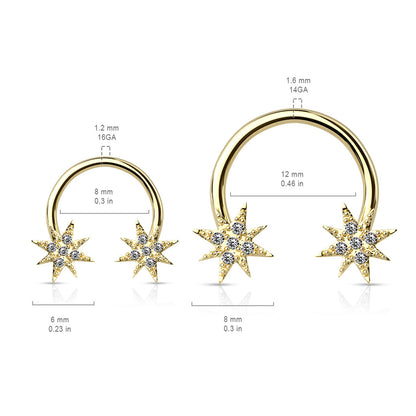 Surgical Steel 14 Gauge Horseshoe Circular Barbell with CZ Starburst - photo 3