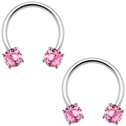 Surgical Steel 14 Gauge Horseshoe Circular Barbell with Pink CZ - photo 2