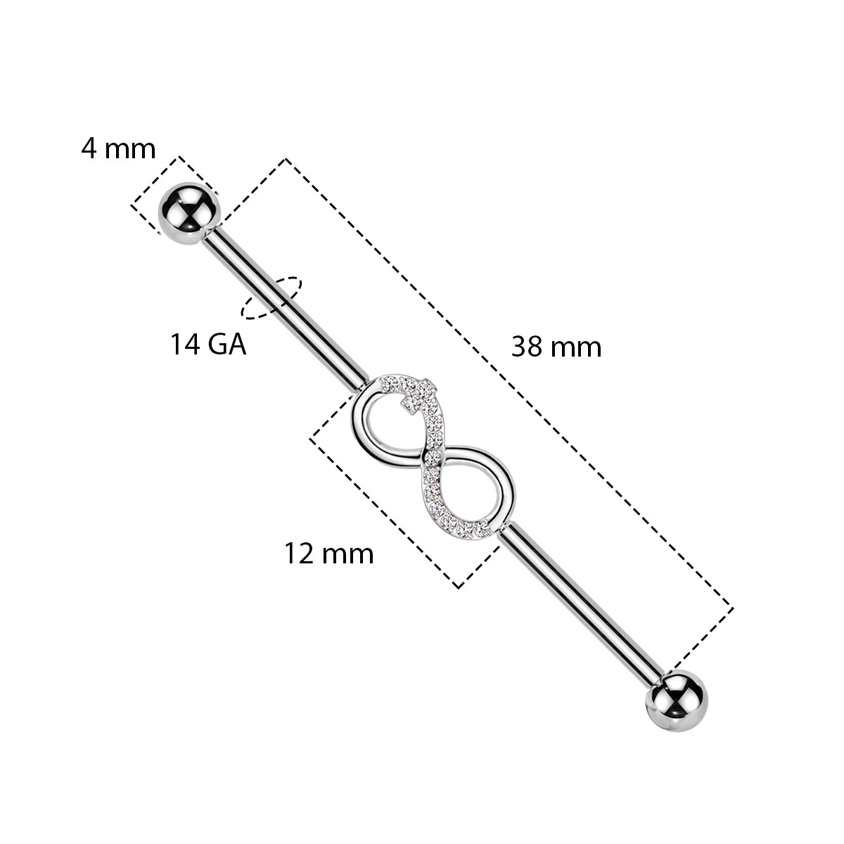 Titanium Industrial Barbell 14G 38mm with Infinity CZ - photo 2