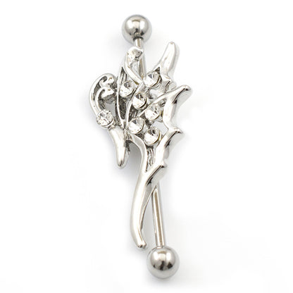 Surgical Steel 14 Gauge Industrial Barbell with CZ Butterfly - photo 2
