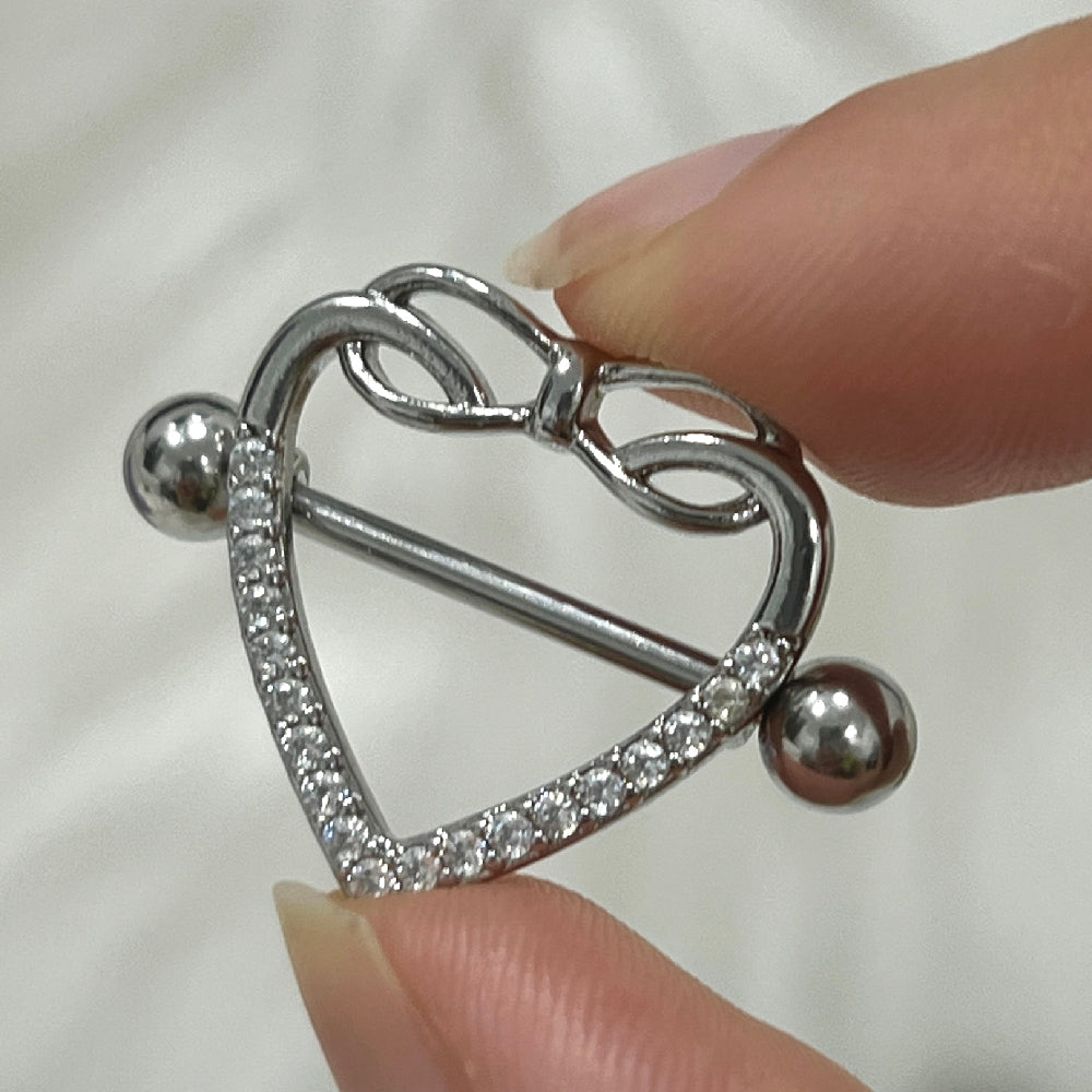 Surgical Steel & Titanium Nipple Shield Ring 14G Infinity Heart - Pair - photo 6