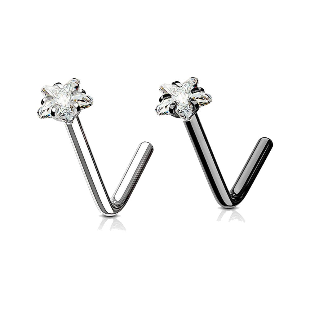 Surgical Steel L-Shaped Nose Stud with Star CZ - 18 & 20 Gauge - photo 2