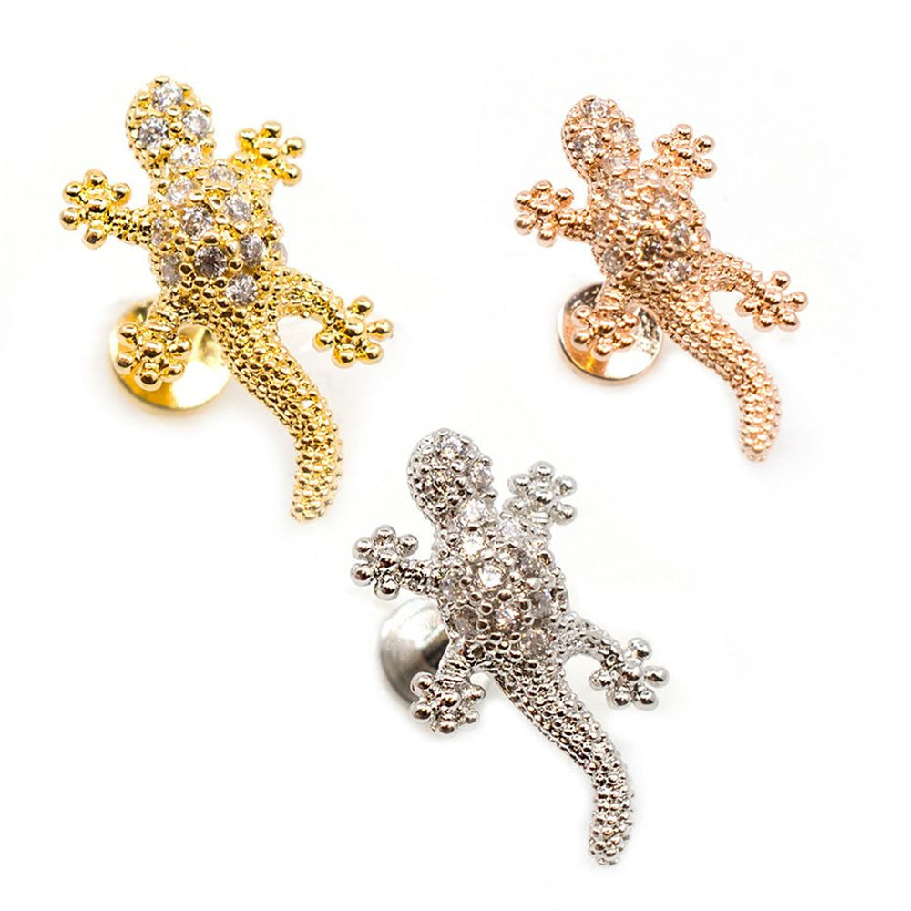 Surgical Steel 16 Gauge Labret Stud with CZ Lizard Tops