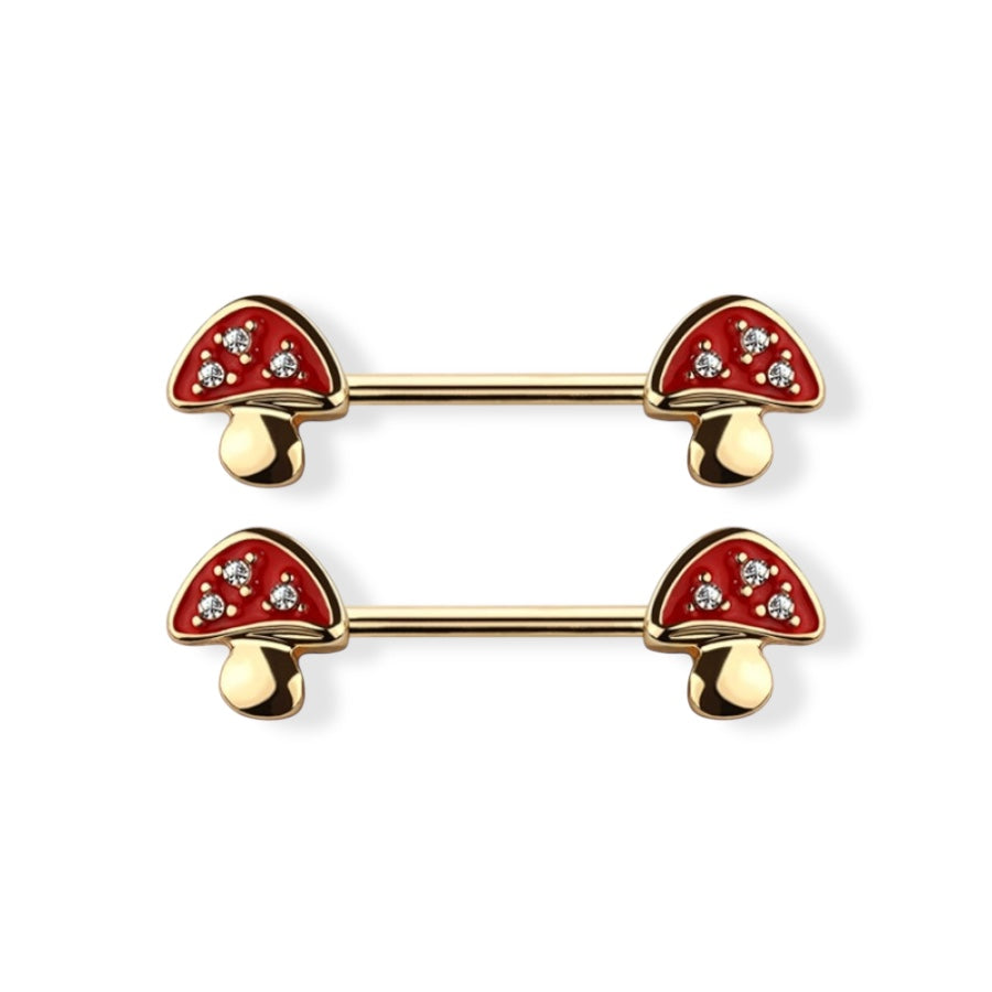 Surgical Steel 14 Gauge CZ Mushroom Nipple Barbell - Pair