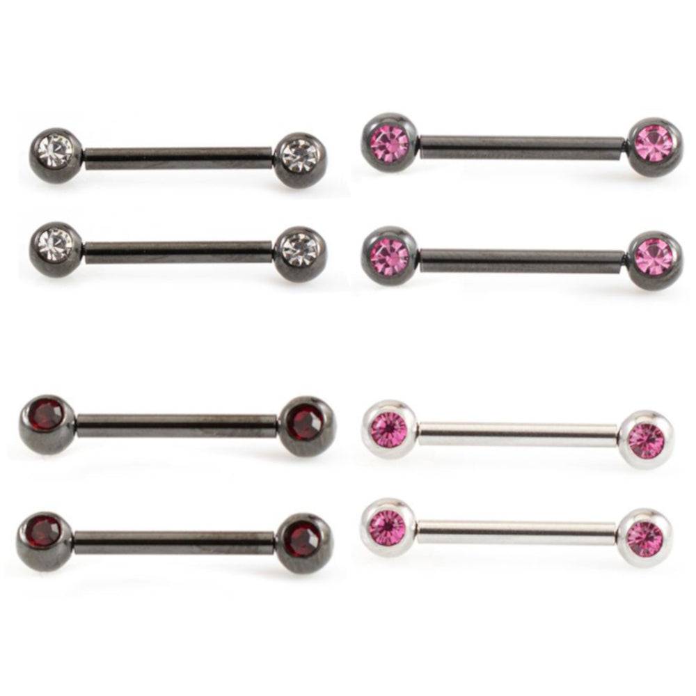 Surgical Steel 14 Gauge Threadless Nipple Barbells with CZ - Pair