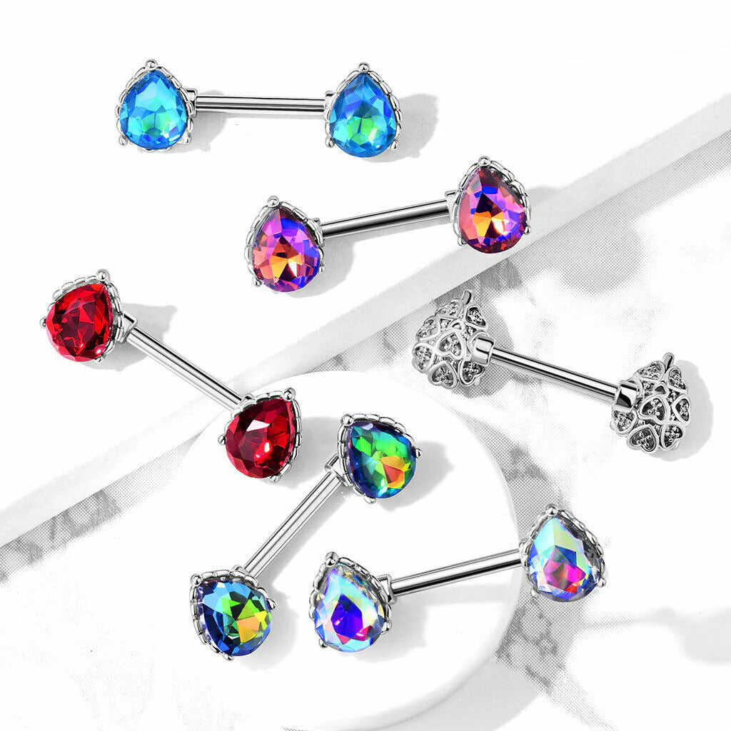 Surgical Steel 14 Gauge Nipple Barbell with AB Teardrop CZ - Pair - photo 3