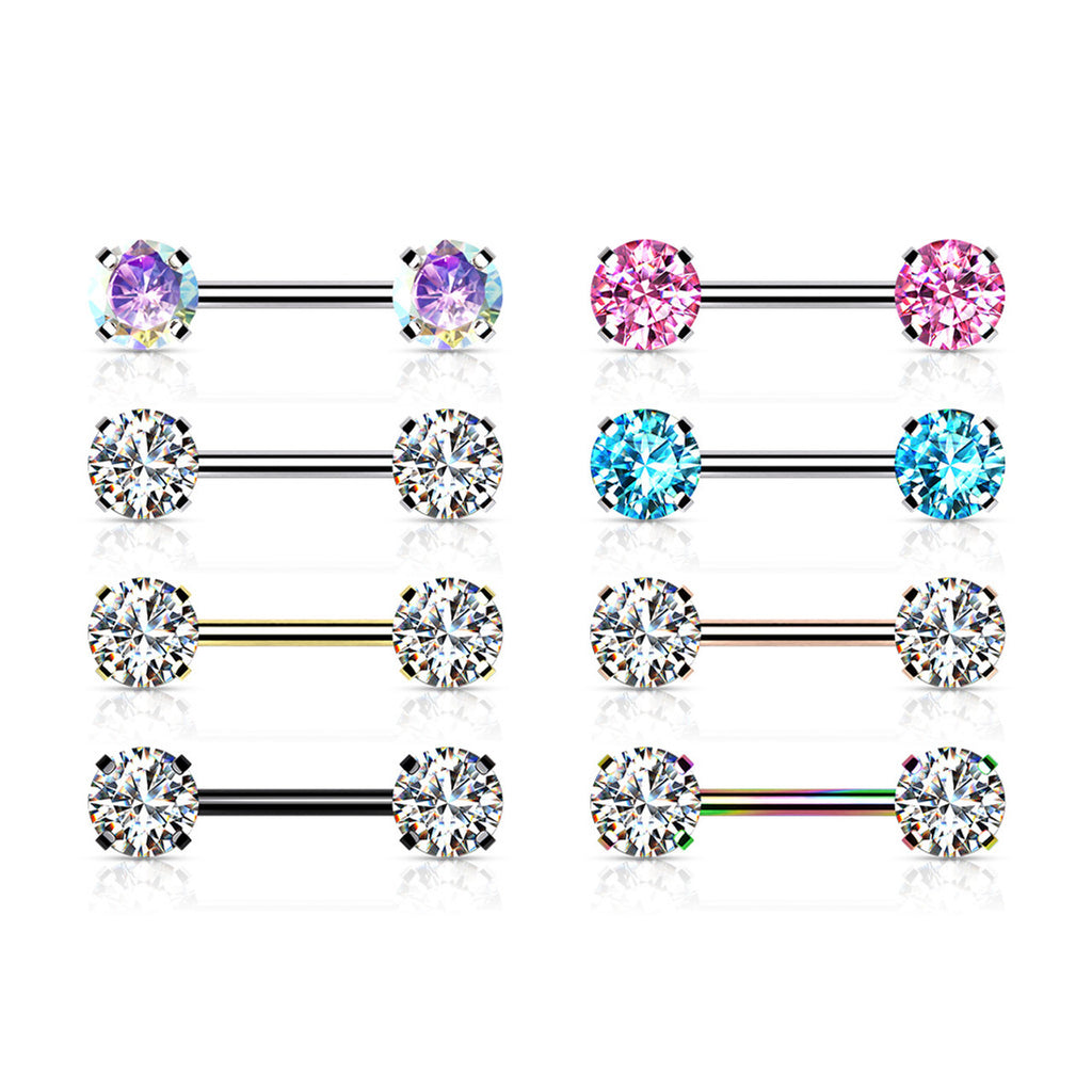 Surgical Steel 14 Gauge Threadless Nipple Barbell with Prong CZ - Pair - photo 6