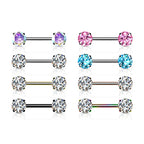 Surgical Steel 14 Gauge Threadless Nipple Barbell with Prong CZ - Pair - photo 6