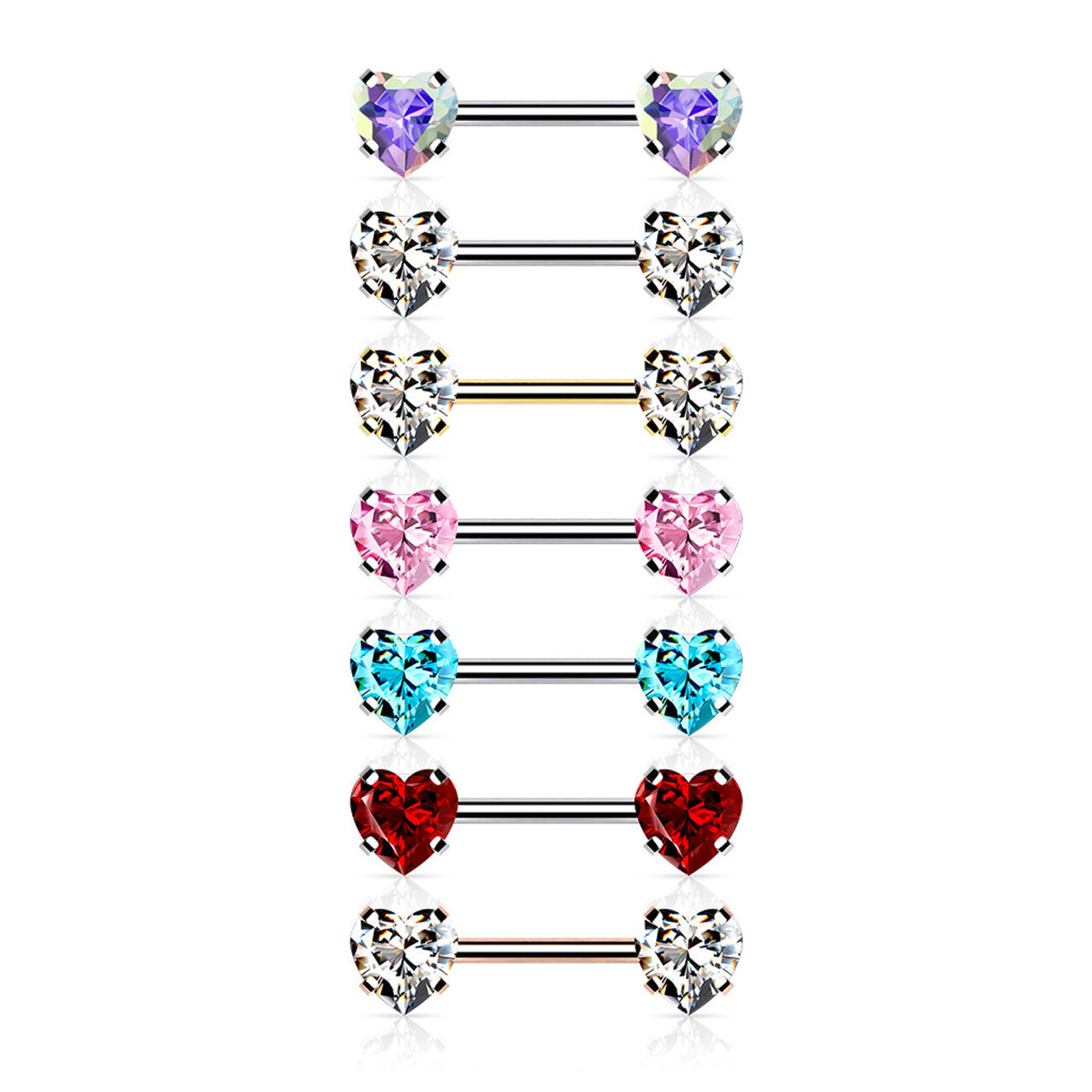 Surgical Steel Threadless Nipple Barbell 14G 12mm with Heart CZ - Pair - photo 3
