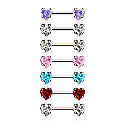 Surgical Steel Threadless Nipple Barbell 14G 12mm with Heart CZ - Pair - photo 3